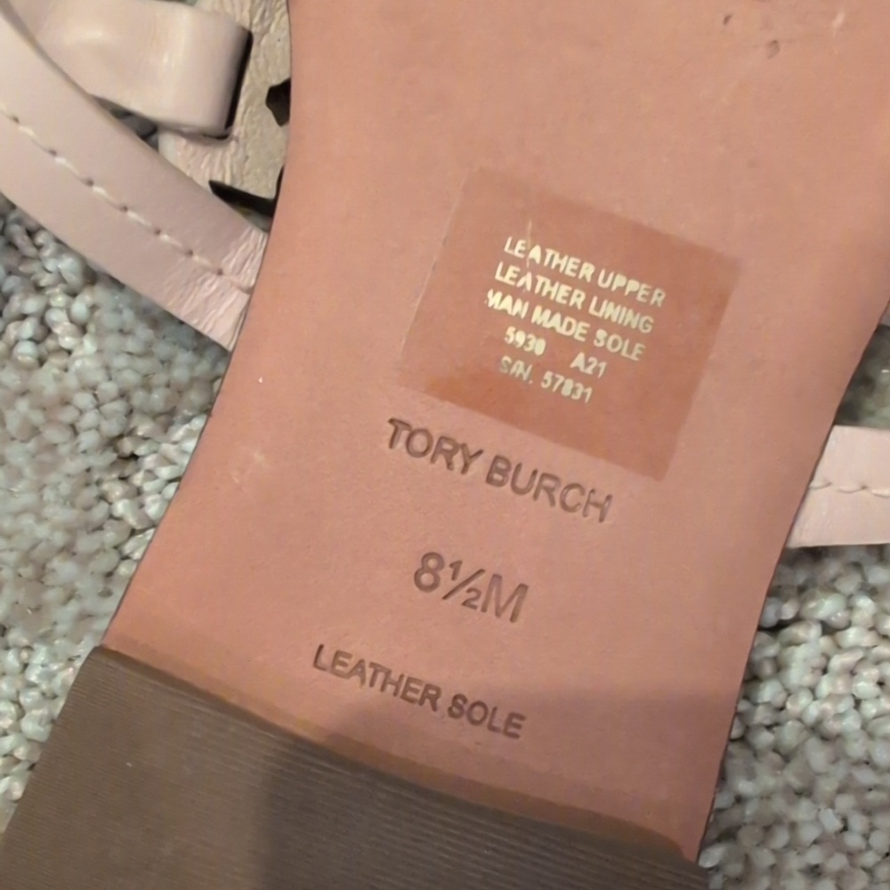 Tory Burch Square Toed Miller Sandal Leather Seashell Pink Gold Toned Logo 8 1/2 - Picture 6 of 10